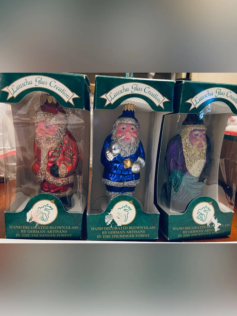 LAUSCHA Glas Holiday Santa Ornament Collection (3)- In Box